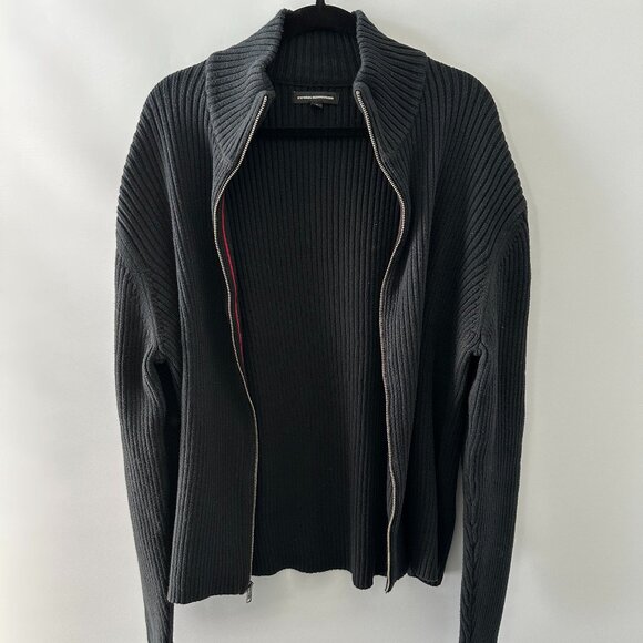 Express Men's XL Black Ribbed Full Zip-Up Sweater 100% Cotton - Picture 9 of 16